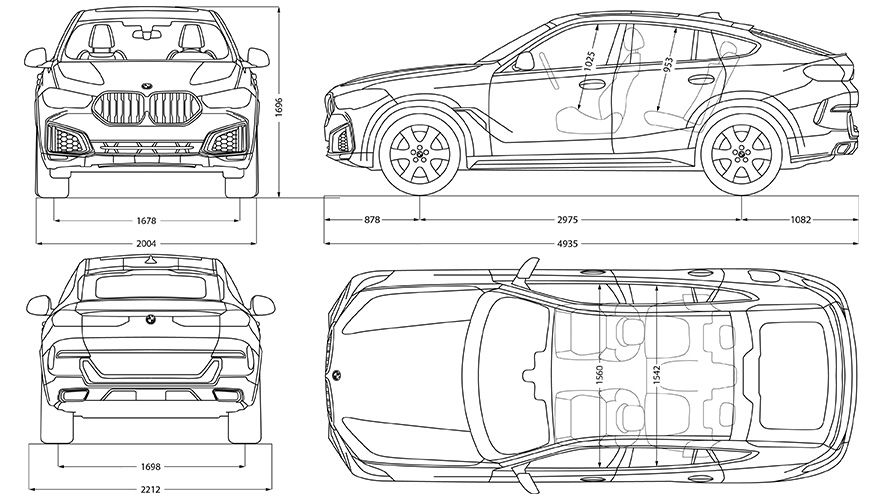 Чертеж размеров BMW X6 Чертеж размеров BMW X6
